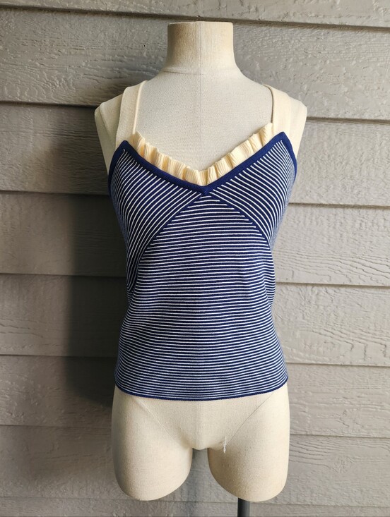 Sonia Rykiel Tops - Sonia Rykiel Navy and Cream Striped Knit Tank Top